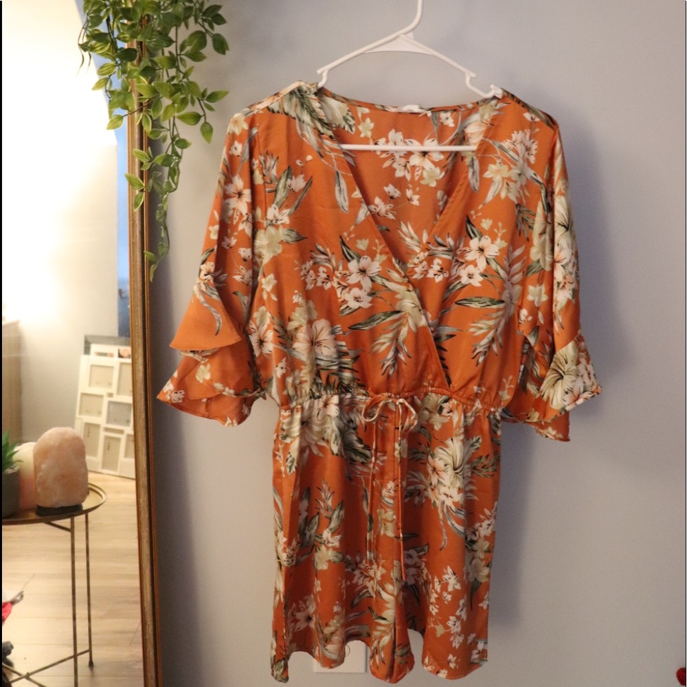 Tropical orange romper/jumpsuit